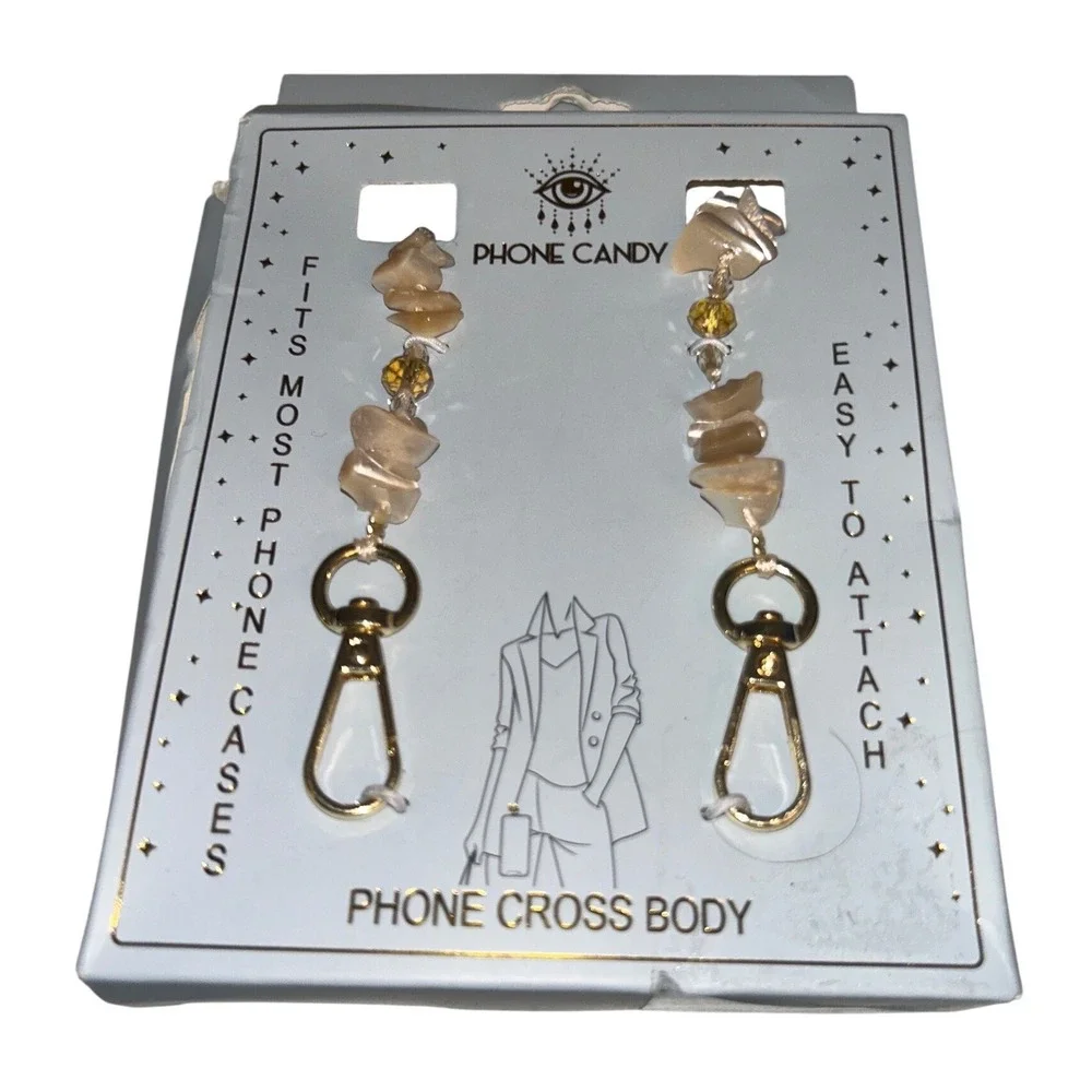 Phone Candy Crossbody Phone Strap Stone Chip Tan Gold Tone Hardware New